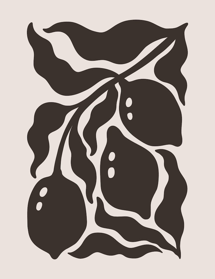 Vector cartel floral abstracto de frutas y hojas de limón impresión botánica moderna en estilo minimalista