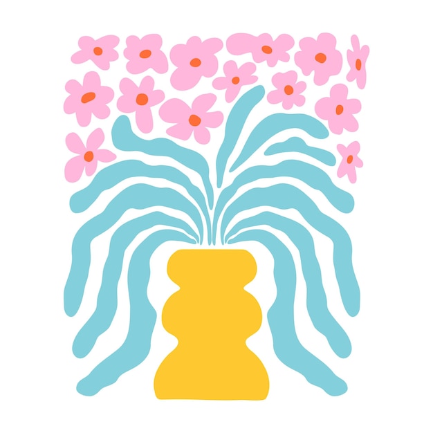 Cartel floral abstracto inspirado en Matisse Elemento estético de Matisse con jarrón y flores Minimal