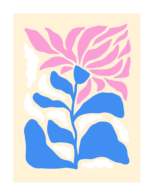 Vector cartel floral abstracto tarjeta botánica decoración floral moderna de arte de pared flor y hojas planta de verano en flor tarjeta postal natural de primavera ilustración vectorial plana contemporánea de estilo de moda