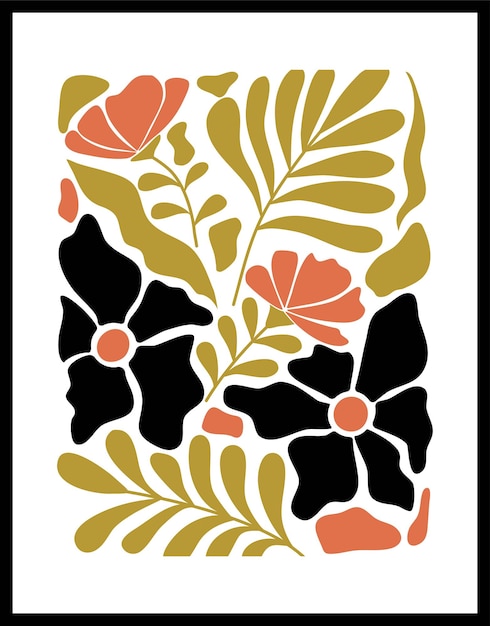 Un cartel de flores abstracto en el estilo Matisse de moda Arte botánico de pared de moda Decoración interior ingenua y groovy