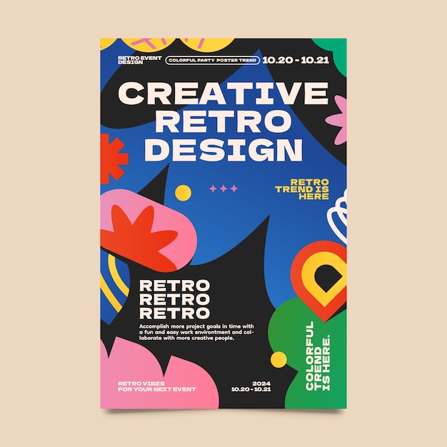Cartel de formas retro abstractas en diseño plano