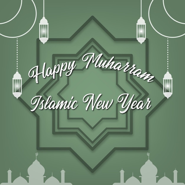 Cartel fresco verde feliz año nuevo islámico de muharram tahun baru islam