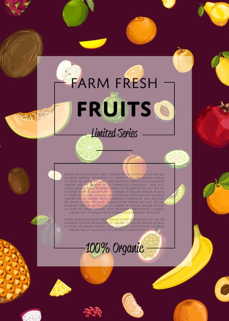 Vector cartel de fruta orgánica fresca