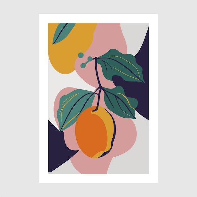 Cartel con frutas y hojas de limón Ilustración de vector dibujado a mano