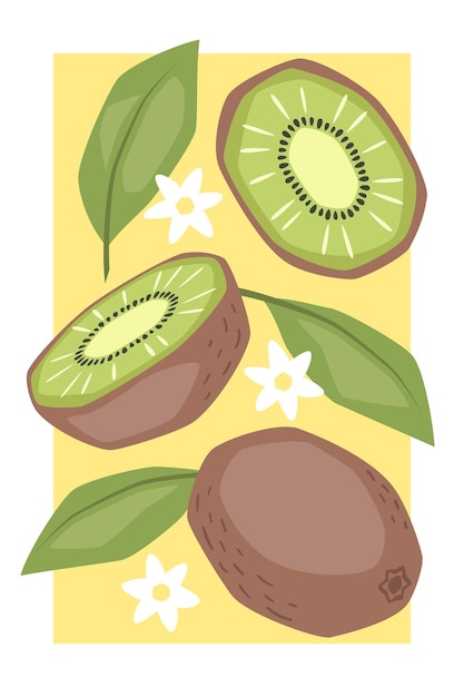 Cartel de frutas vectorial con kiwi