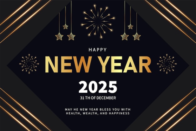 Cartel con fuegos artificiales de año nuevo y feliz año nuevo