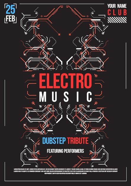 Cartel futurista de cyberpunk. plantilla de cartel futurista retro. diseño de música electrónica. folleto de fiesta club moderno.