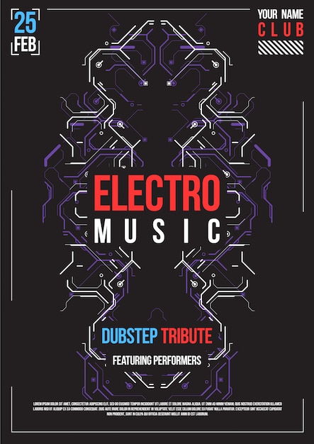 Vector cartel futurista de cyberpunk. plantilla de cartel futurista retro. diseño de música electrónica. folleto de fiesta club moderno.