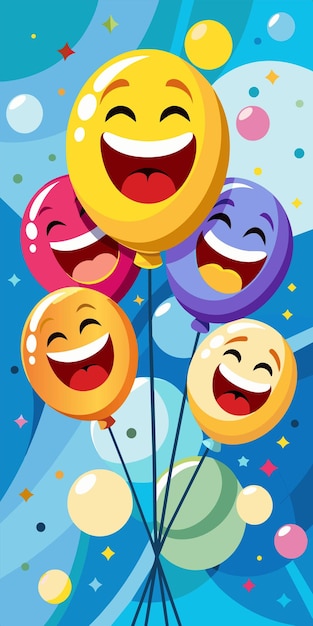 Vector un cartel con globos que dice caras felices y la sonrisa