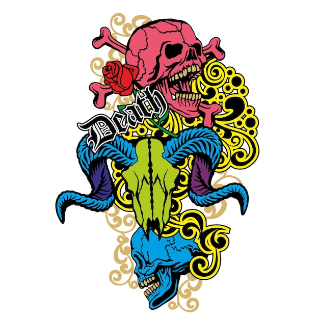 Cartel gótico con camisetas de diseño vintage grunge de calavera