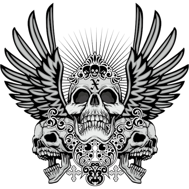 Cartel gótico con camisetas de diseño vintage grunge de calavera