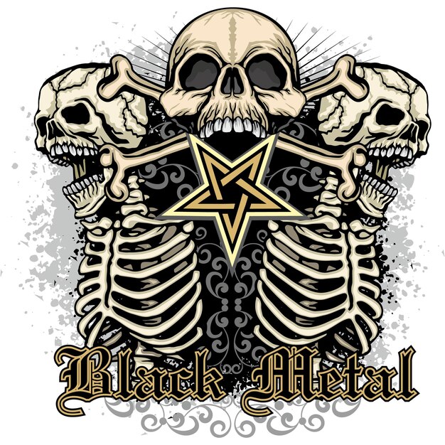 Cartel gótico con camisetas de diseño vintage grunge de calavera