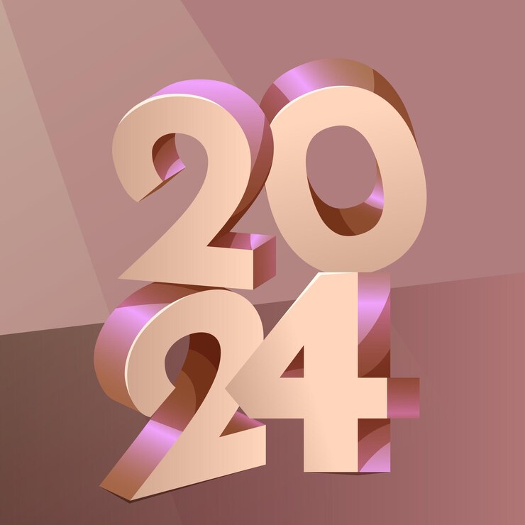 Vector cartel con grandes números 3d 2024 feliz año nuevo