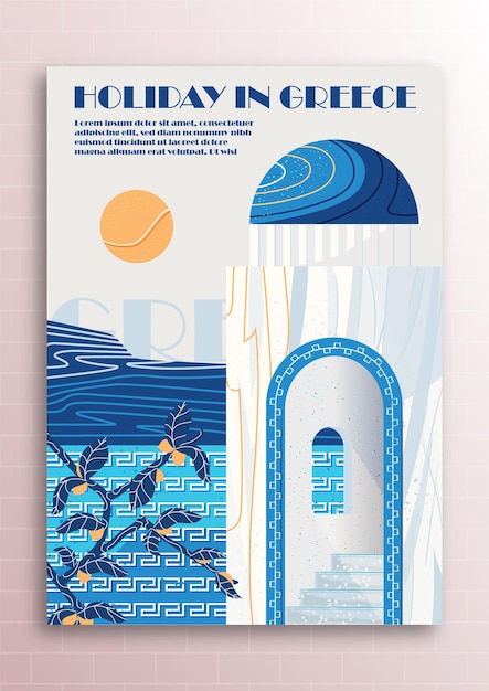 Cartel griego con elementos de estilo plano