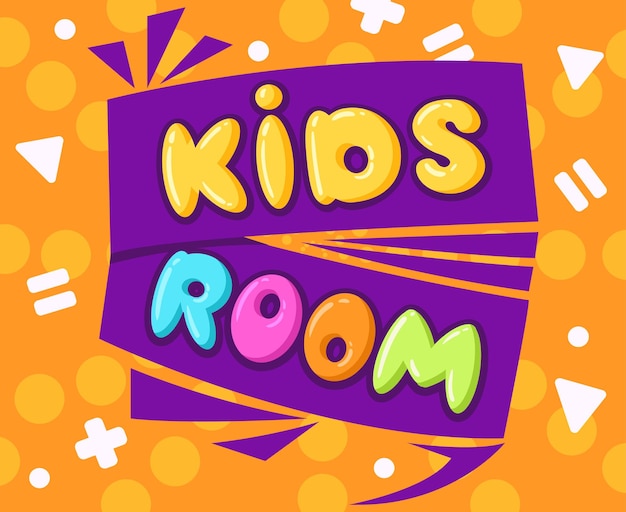 Cartel de la habitación de los niños de dibujos animados Etiqueta de la zona de juegos de los niños Sala de juegos de entretenimiento para niños Ilustración de vector plano de la insignia de la zona de juegos