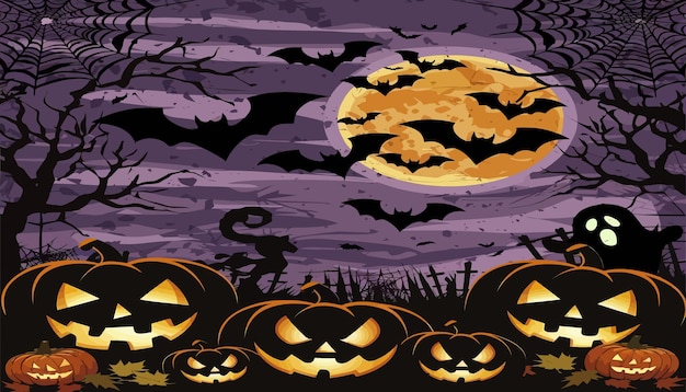un cartel para Halloween con calabazas en él