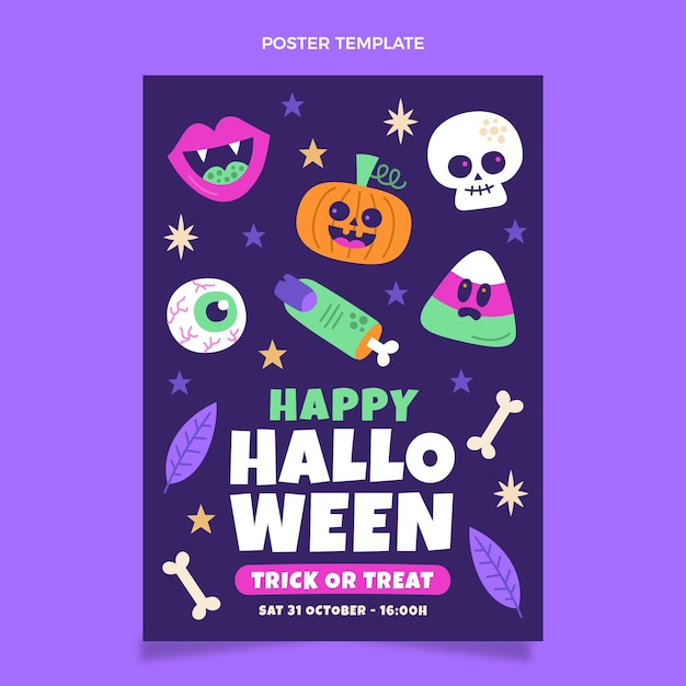 Cartel de halloween de diseño plano dibujado a mano