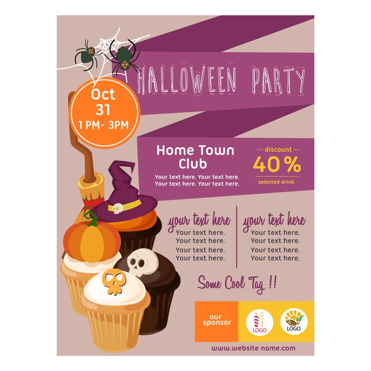Cartel de Halloween púrpura con magdalena muffin