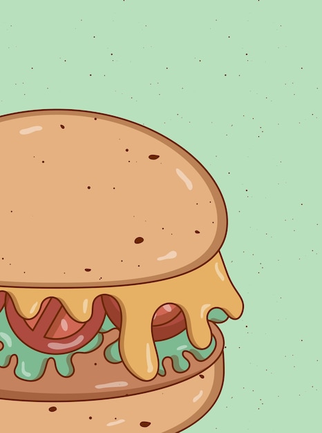 Cartel de hamburguesa de dibujos animados retro groovy colores retro de comida rápida vintage estilo plano y espacio libre ilustración vectorial funky