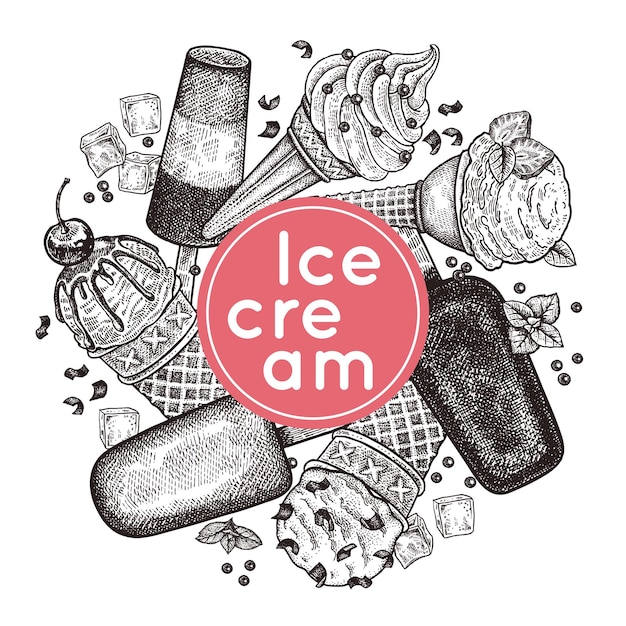 Cartel con Helado Blanco y Negro Vintage