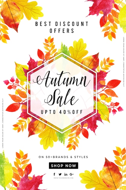 Cartel hermoso de la venta de las hojas de otoño de la acuarela