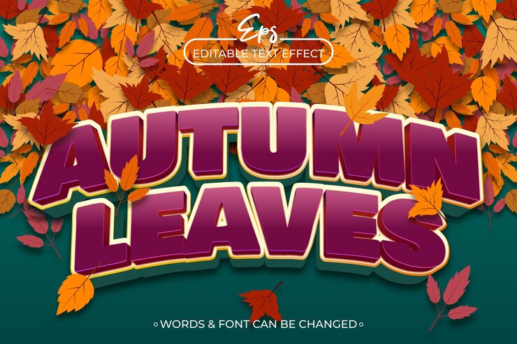 Vector un cartel de hojas de otoño que dice que las hojas de otoño pueden cambiar de color con efecto de texto editable