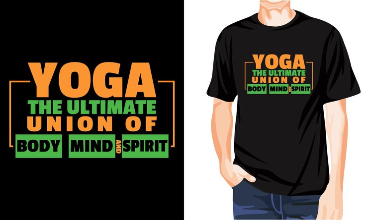 Vector un cartel de un hombre con una camisa que dice yoga la unión definitiva de la mente y el espíritu en él