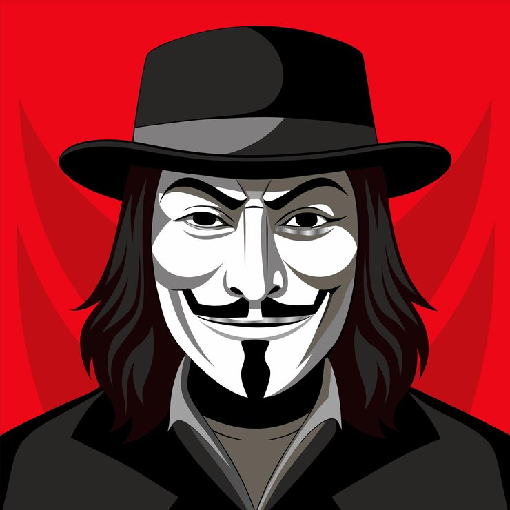 Vector un cartel de un hombre con un sombrero negro y un fondo rojo