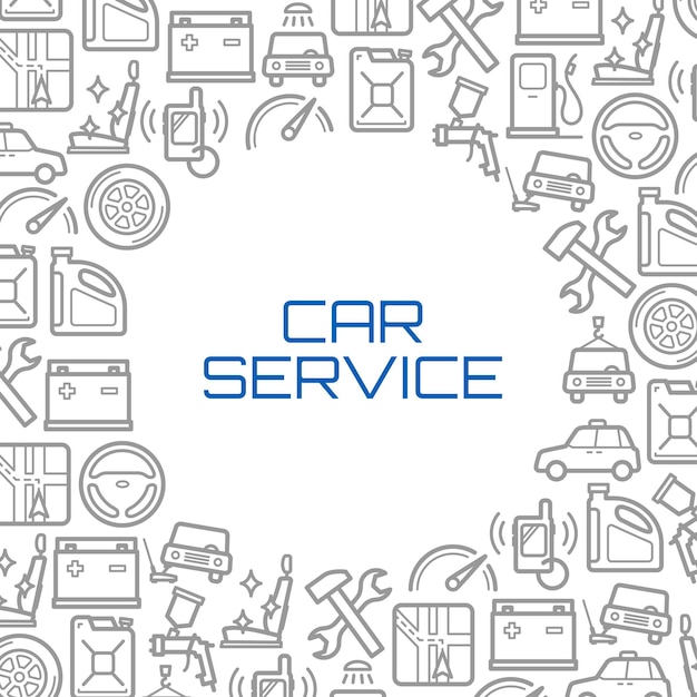 Cartel de iconos de línea de vector de herramientas de servicio de coche