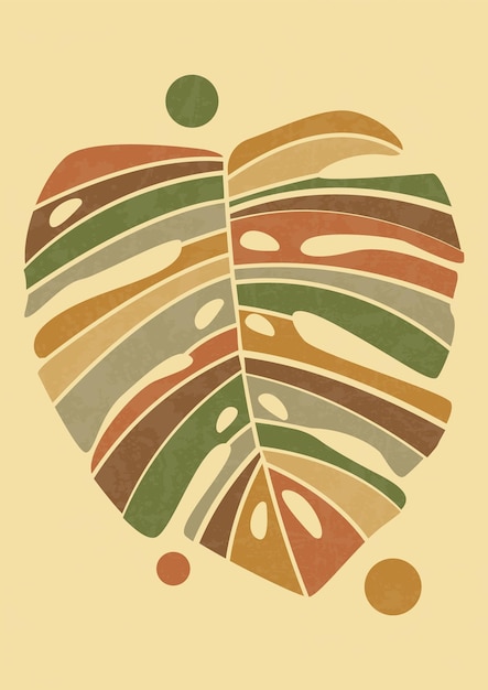 Cartel de ilustración colorida boho monstera con textura botánica