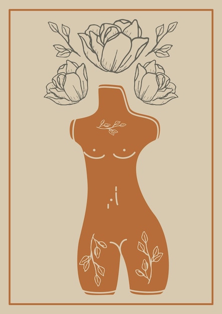 Cartel de ilustración estética moderna con cuerpo de mujer Decoración de pared de estilo bohemio