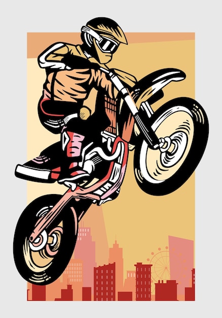 Cartel de ilustración gráfica de los motociclistas de la ciudad