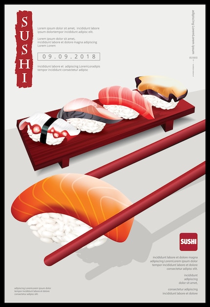 Cartel de la ilustración de Vector de restaurante de sushi