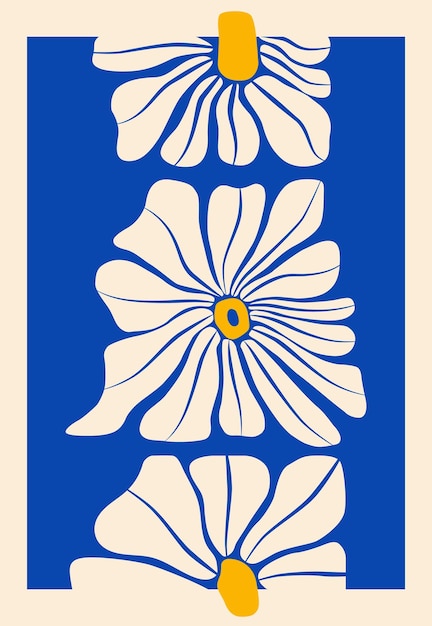 Cartel de ilustraciones florales abstractas y coloridas dibujadas a mano, estéticas, papel tapiz de concepto retro botánico