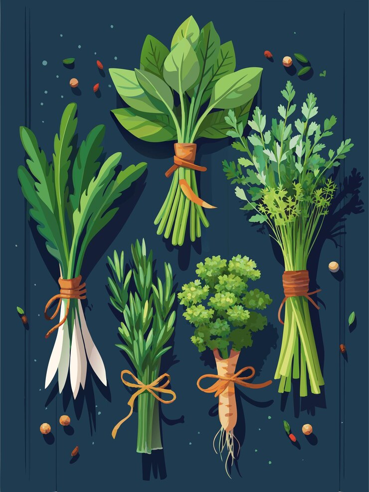 un cartel con una imagen de una planta y verduras