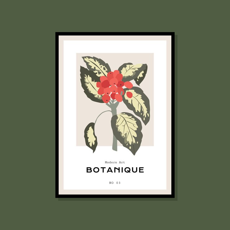 Vector cartel impreso tropical y botánico dibujado a mano para su colección de arte mural