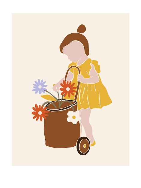 Cartel infantil de primavera con niña