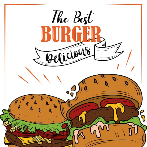 Vector cartel de ingredientes frescos deliciosos clásicos de comida rápida de hamburguesas