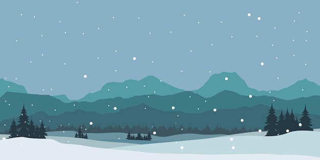 cartel de invierno paisaje paisaje bosque fondo de montañas y nieve diseño de ilustración vectorial