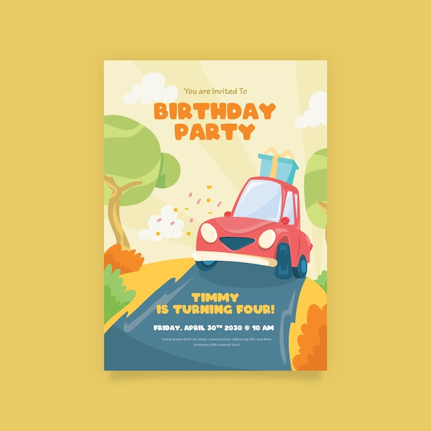 Cartel de invitación de fiesta de cumpleaños colorido con diferentes personajes ilustrados vector premium