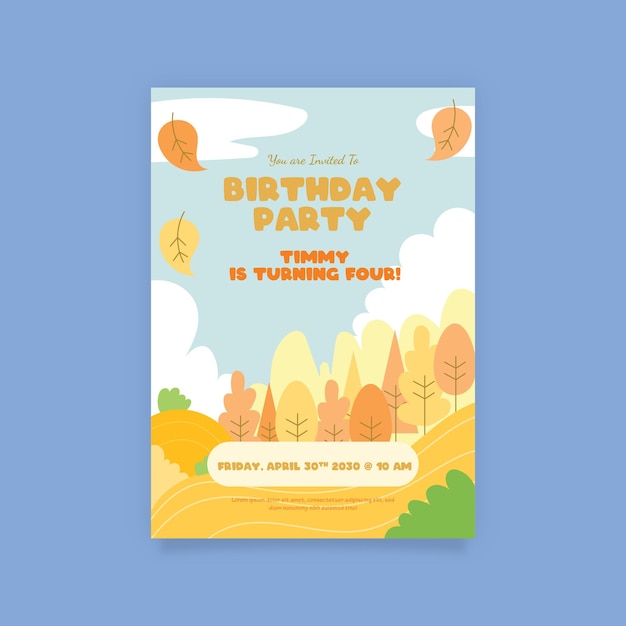 Cartel de invitación de fiesta de cumpleaños colorido con diferentes personajes ilustrados vector premium