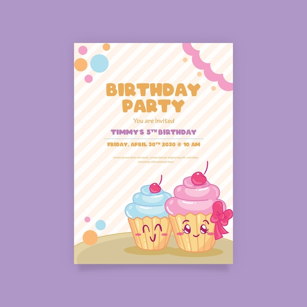 Cartel de invitación de fiesta de cumpleaños colorido con diferentes personajes ilustrados Vector Premium