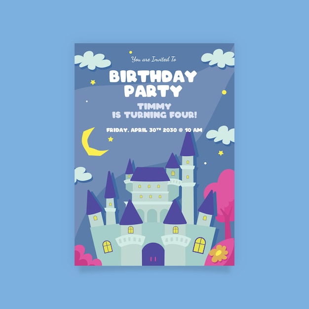 Cartel de invitación de fiesta de cumpleaños colorido con diferentes personajes ilustrados Vector Premium