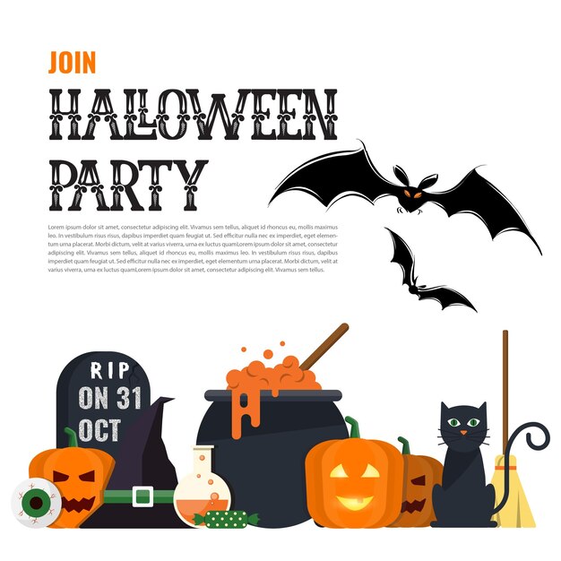El cartel de invitación de la fiesta de Halloween es plano y limpio.