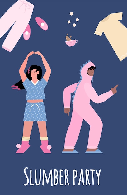 Cartel de invitación en fiesta de pijamas divertidas vacaciones de pijamas una ilustración vectorial