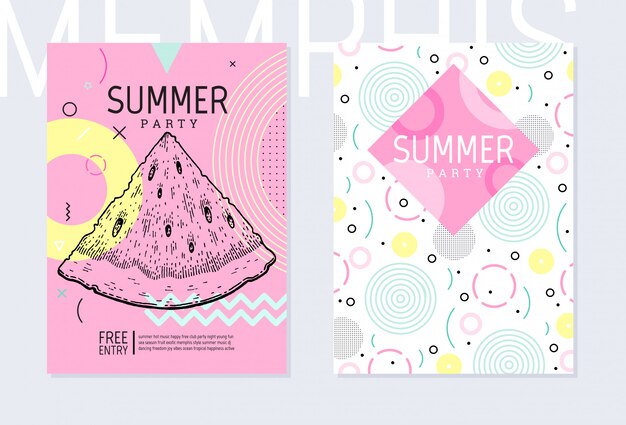 Cartel de invitación de fiesta de verano en estilo geométrico de Memphis.