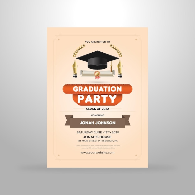 Cartel de invitación de graduación moderno elegante Vector Premium