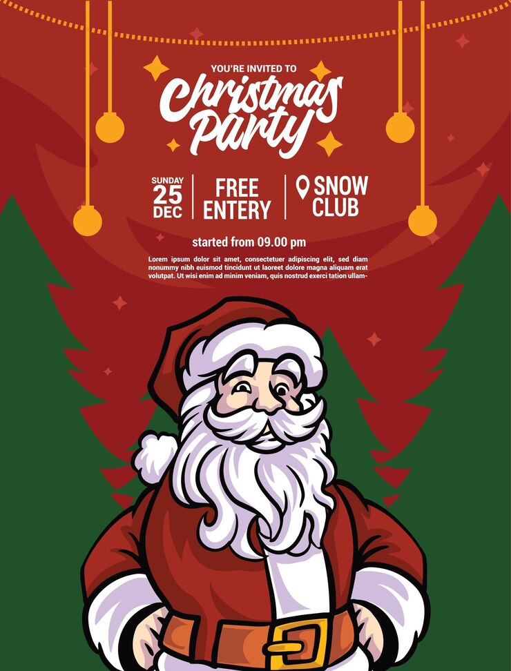 cartel de invitación de Navidad con la mascota de Santa