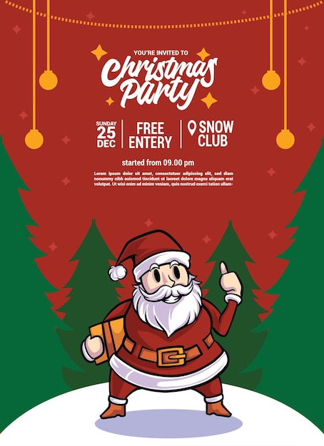 cartel de invitación de Navidad con la mascota de Santa