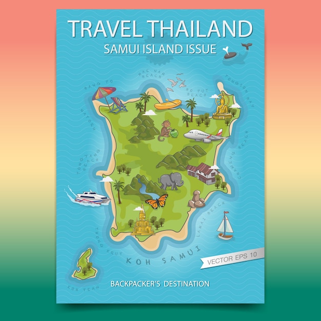 Vector cartel de la isla de tailandia samui del viaje